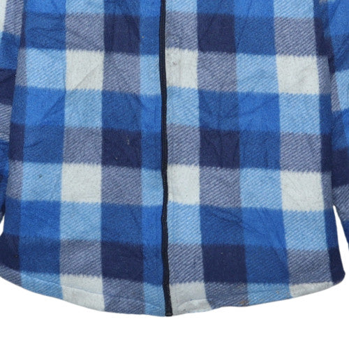 Lee Cooper Men Blue Check Hooded Fleece Jacket L