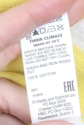 Marks & Spencer Women Yellow Striped 3/4 Sleeve Cotton T-Shirt Size 14