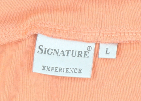 Signature Experience Women's Orange Cotton Short Sleeve Square Neck T-Shirt L
