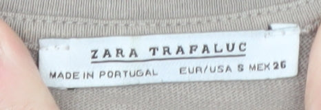 Zara Women Beige Relaxed Tunic T-Shirt Short Sleeve Cotton S
