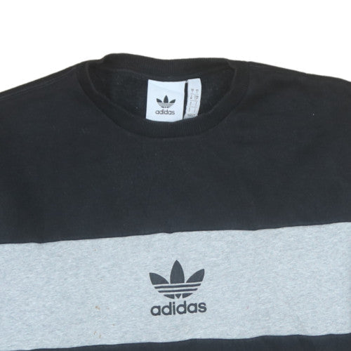 Adidas Mens Black Grey Crew Neck Logo Pullover Sweatshirt S