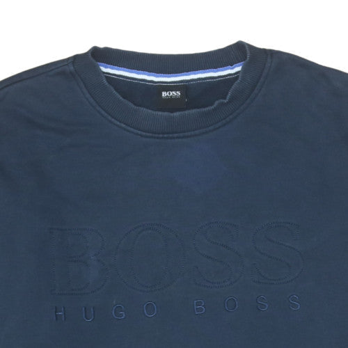 Hugo Boss Men's Blue XL Crew Neck Embroidered Sweatshirt