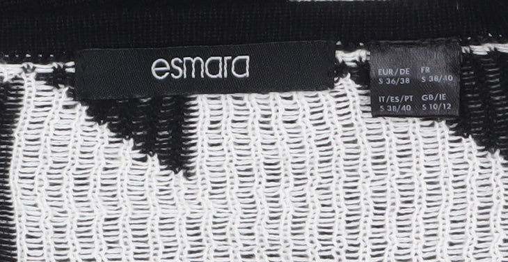 ESMARA Women Black White Geometric Open Knit Long Sleeve Cardigan Size 10/12