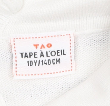 Tape à L’Oeil Girls Ivory Navy Striped Cotton Ruffle Neck Pullover Jumper 10 Years
