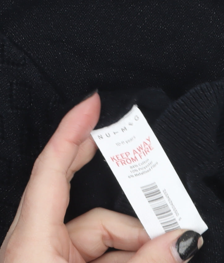 Nutmeg Girls Black Cardigan 10-11 Years Cotton Blend Button Jumper