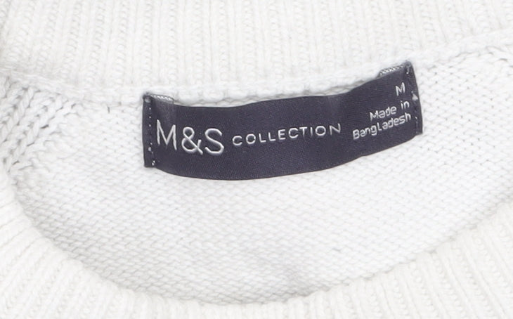 Marks & Spencer Women’s White Striped Cotton Crew Neck Jumper M