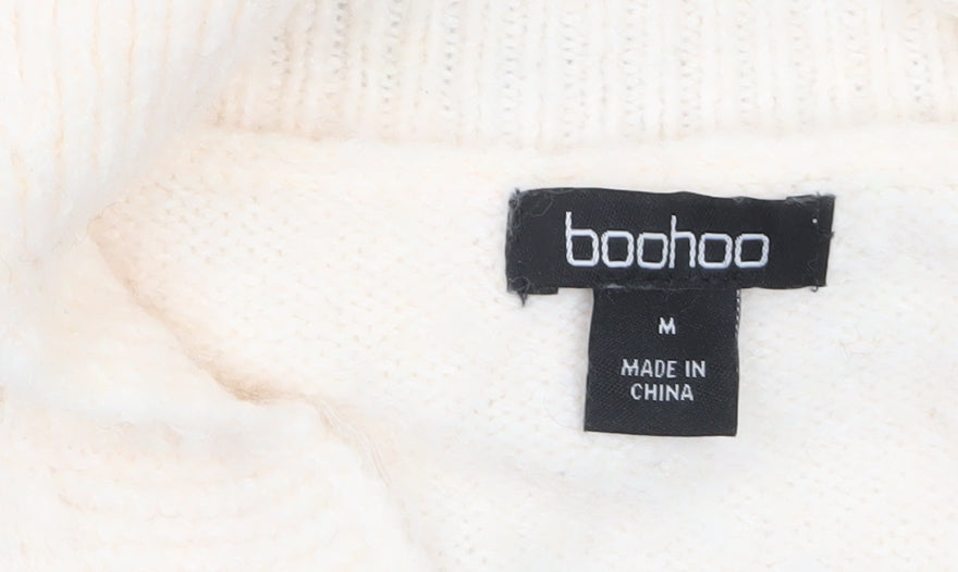 Boohoo Women Ivory Black Striped V-Neck Pullover Jumper Size M