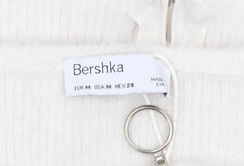 Bershka Women White Full Zip Long Sleeve Boat Neck Jumper Size 12