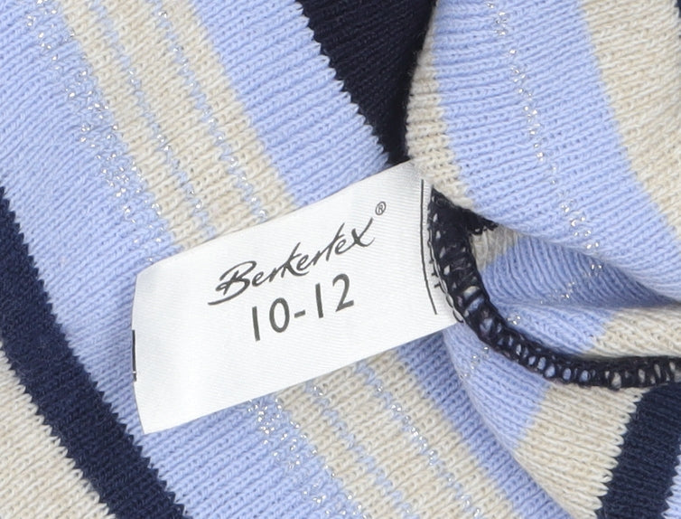Berkertex Women's Blue Striped Short Sleeve Pullover Jumper Size 10-12