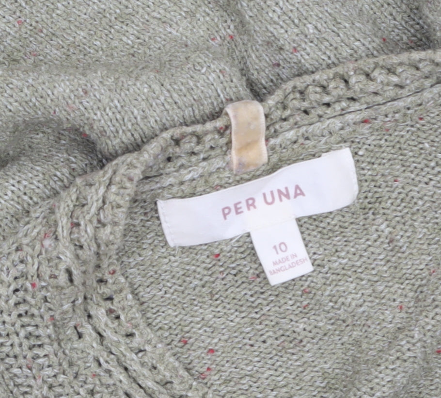 Marks & Spencer Per Una Women's Green Henley Jumper Size 10 Knit Long Sleeve