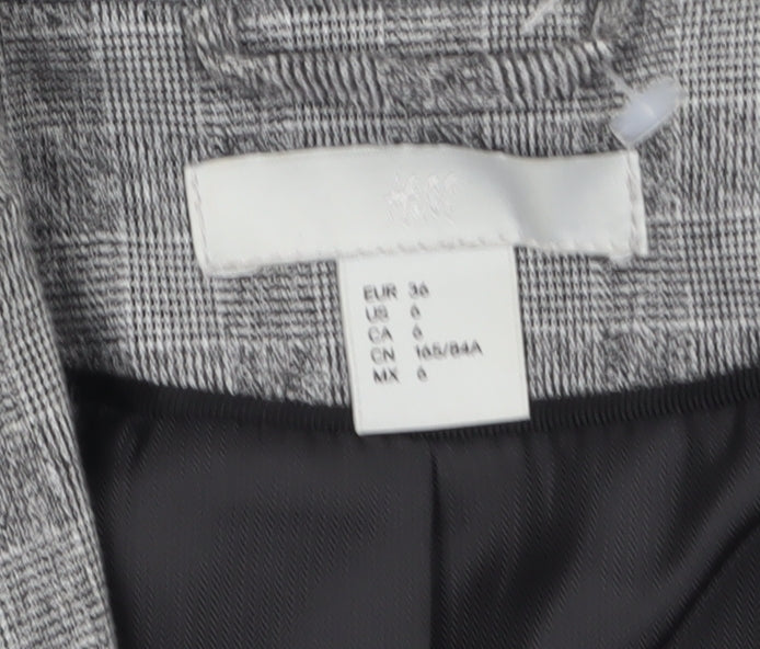 H&M Women Grey Checked Single-Breasted Blazer UK 8 Classic Fit