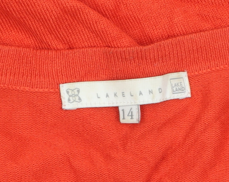 Lakeland Women's Orange Cardigan Size 14 Viscose Knit Long Sleeve