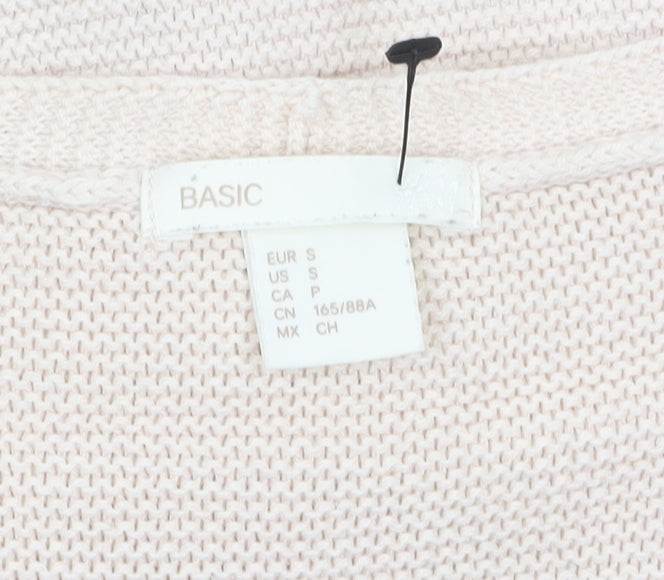 BASIC Women Beige V-Neck Pullover Jumper Size S Cotton Blend