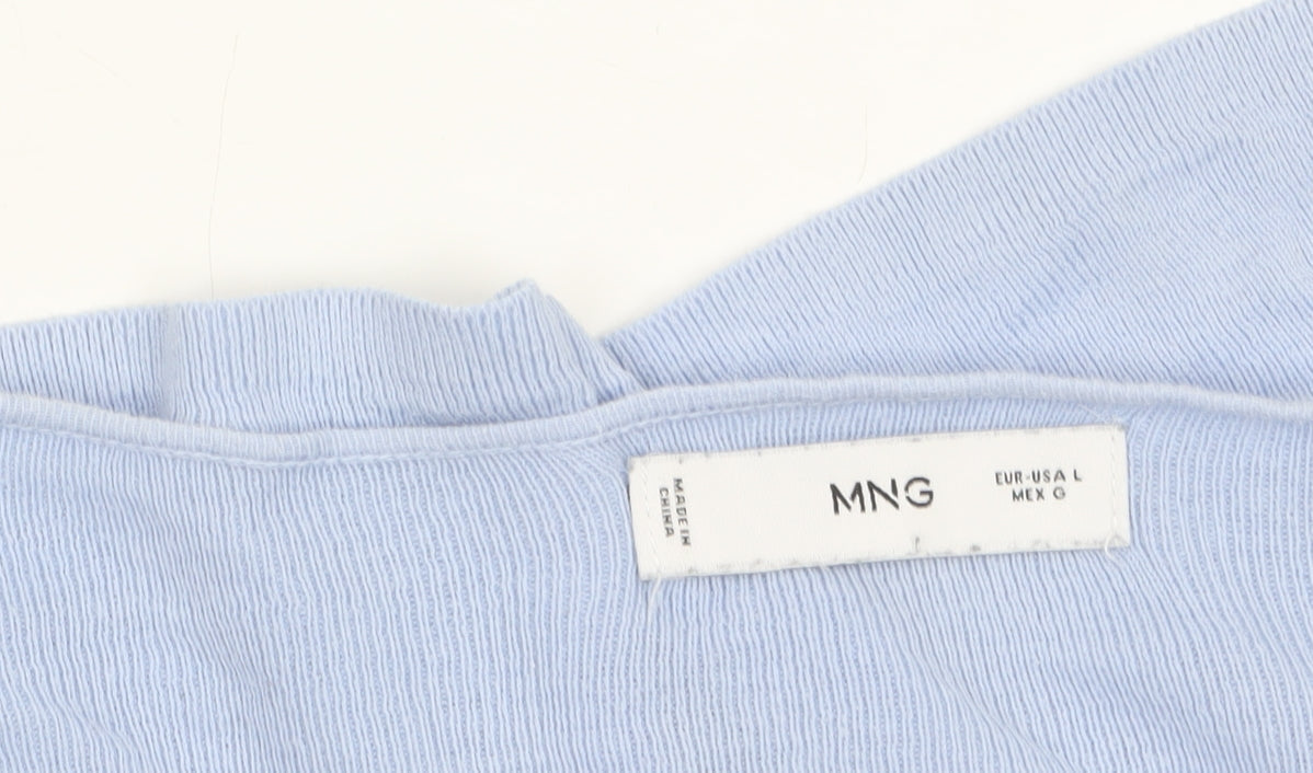 MNG Women's Blue Cotton V-Neck Relaxed Pullover Jumper Size L