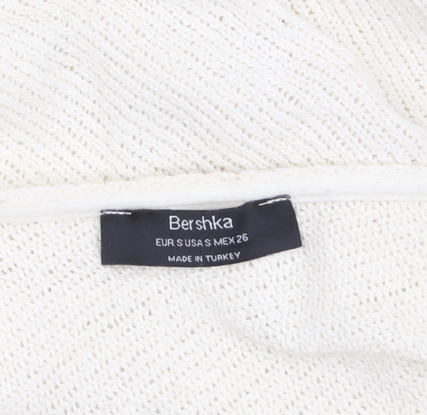 Bershka Women’s Ivory V-Neck Knit Jumper Size S