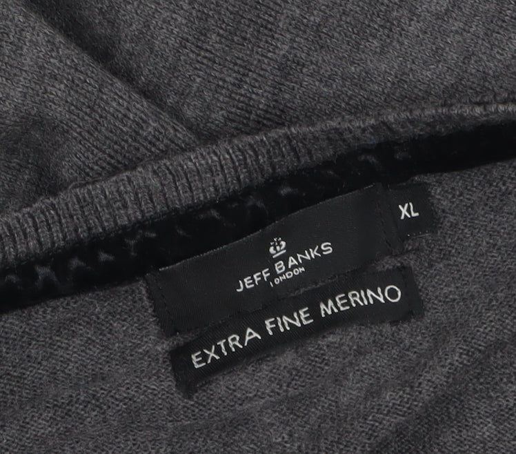 Jeff Banks Men’s Grey XL Wool Henley Jumper Extra Fine Merino