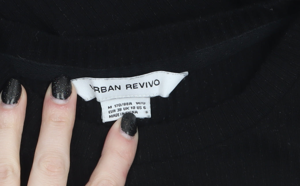 Urban Revivo Women's Black Long Sleeve Cropped Jersey Top Size 10