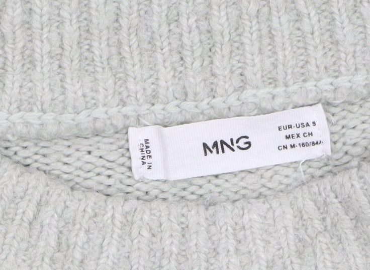 Mango Womens Grey Wool Blend Crew Neck Relaxed Fit Jumper Size S