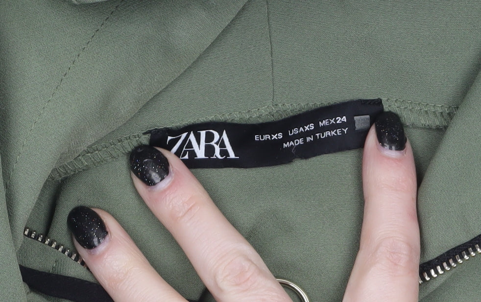 Zara Women Green Colourblock Half Zip Hooded Sweatshirt XS