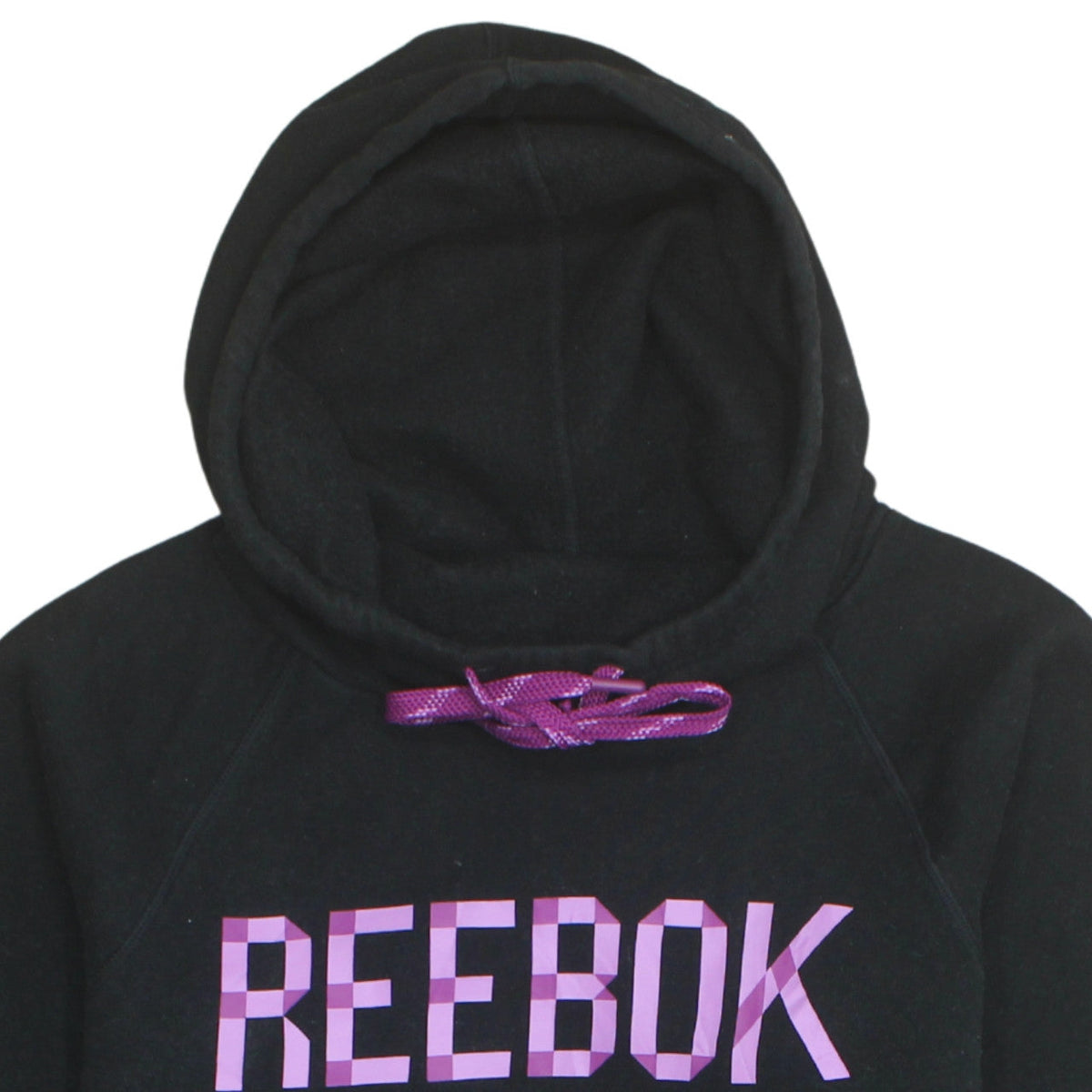 Reebok Womens Black Pullover Hoodie UK Size M Purple Logo Casual