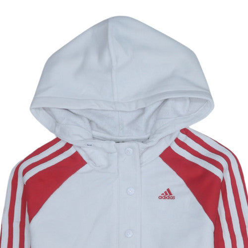 Adidas Womens White & Red Full Zip Hoodie Size 10 Classic Fit