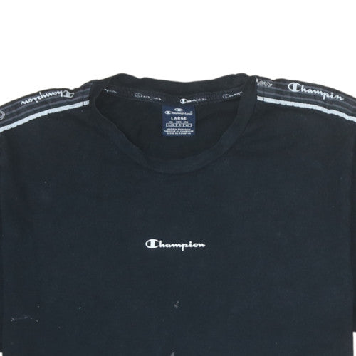 Champion Men's Black Large Logo Tape Shoulder Sports T-Shirt