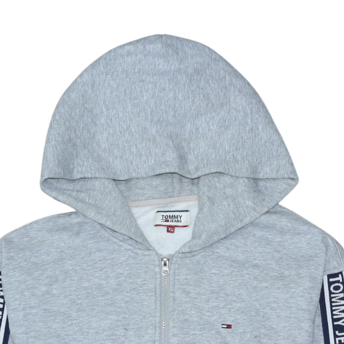 Tommy Jeans Mens Grey XL Full Zip Hoodie Logo Sleeve Hooded Sweatshirt