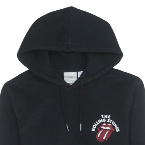 H&M Womens Black Pullover Hoodie XS The Rolling Stones Logo Graphic Sweatshirt