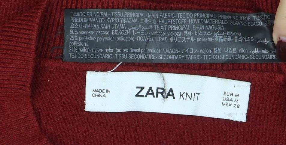 ZARA Women Red Cable Knit Long Sleeve Pullover Jumper Size M