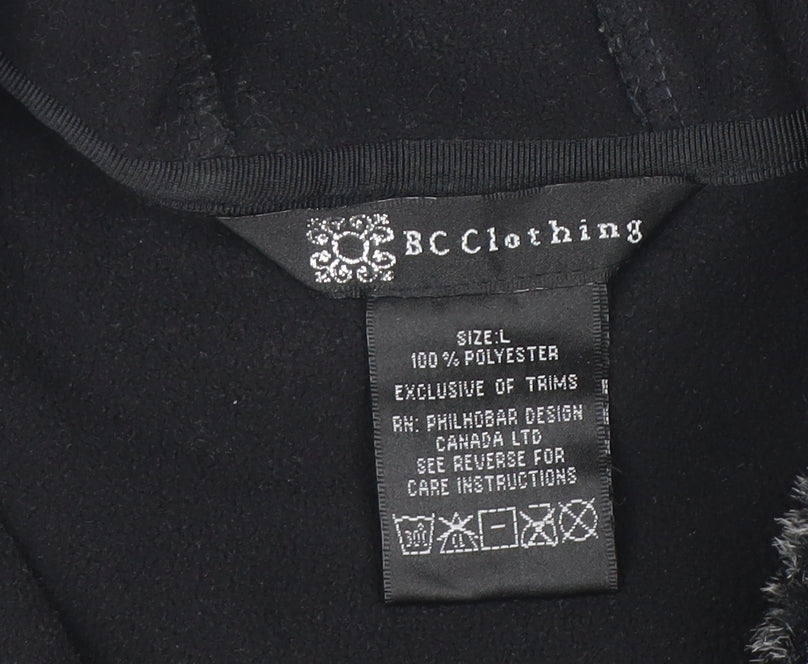 BC Clothing Women's Black L Hooded Fleece Jacket with Faux Fur Trim