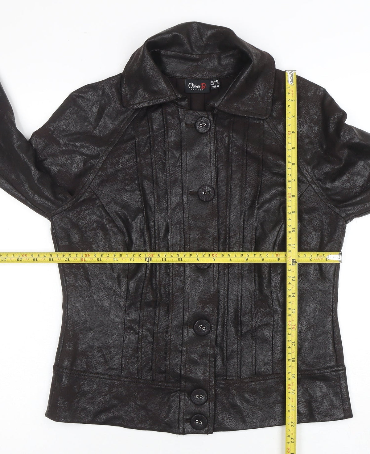 Oscar B. Edition Womens Brown Faux Leather Button Jacket Size 12