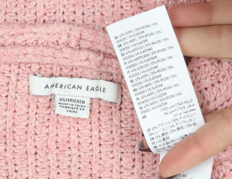American Eagle Women Pink V-Neck Chunky Knit Jumper Size M
