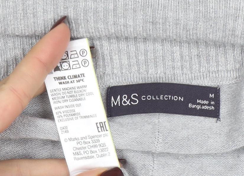 Marks & Spencer Women Grey Long Sleeve Open Cardigan M Viscose Blend