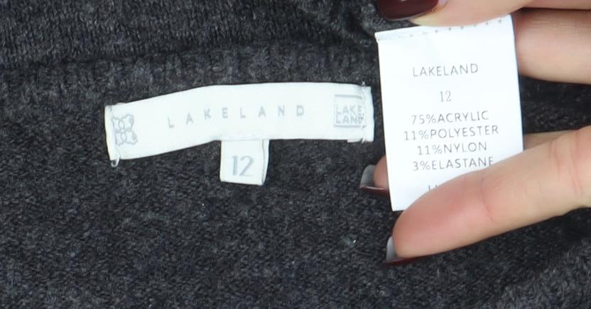 Lakeland Women's Grey Animal Stripe Crew Neck Jumper Size 12