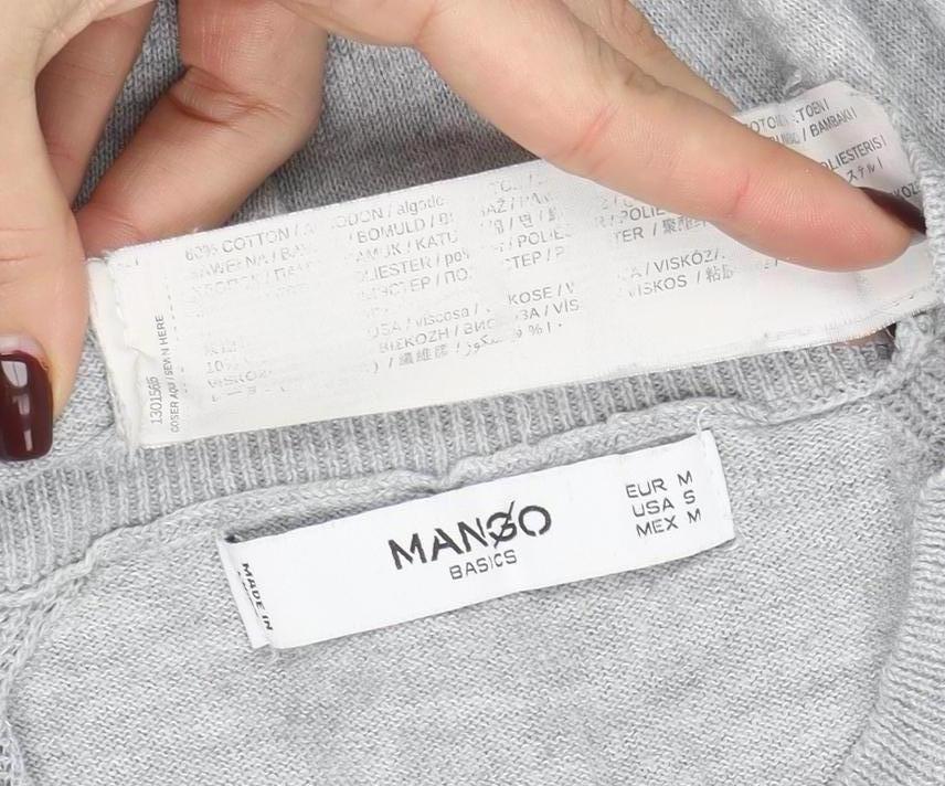 Mango Womens Grey Cotton Blend Crew Neck Jumper Size M