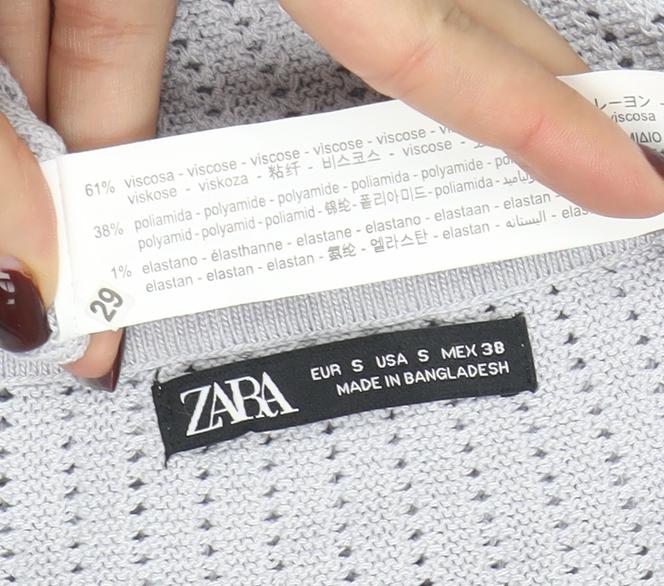 ZARA Women Grey Knit Tank Top S Sleeveless Viscose Blend