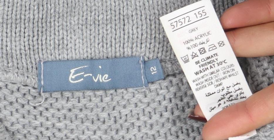 Evie Women Grey Size 12 Short Sleeve Knit Pullover Jumper