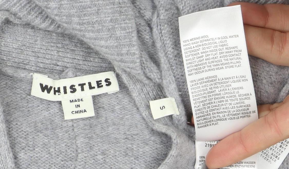 Whistles Women Grey Merino Wool Belted Cardigan Size S