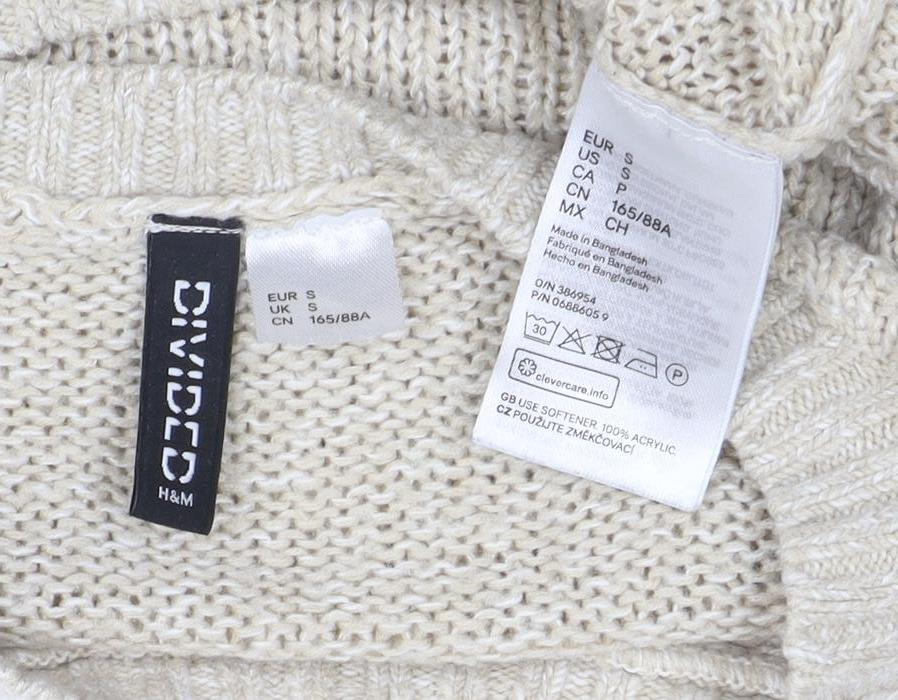 H&M Divided Women Beige Knit Pullover Jumper Size S Acrylic Long Sleeve