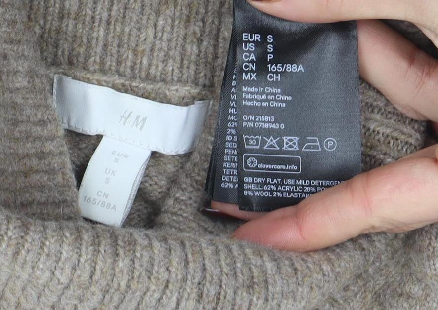 H&M Women Beige Wool Blend Roll Neck Jumper Size S