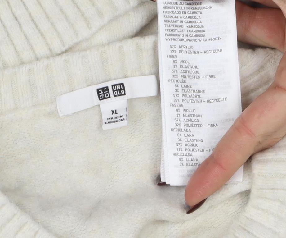 Uniqlo Women Ivory Wool Blend Crew Neck Pullover Jumper XL
