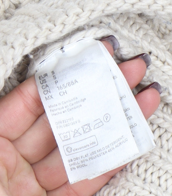H&M Womens Beige Roll Neck Chunky Knit Jumper Size S
