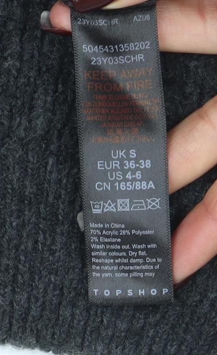 Topshop Women’s Grey Puff Sleeve Mock Neck Knit Jumper Size S