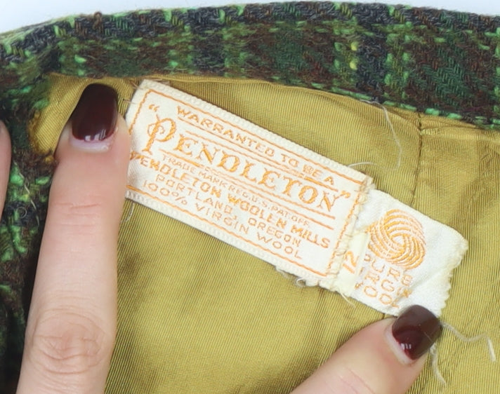 Pendleton Womens Green Wool Tweed Plaid Pencil Skirt M Retro Vintage