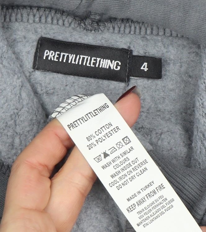 PrettyLittleThing Unisex Grey Pullover Hoodie Size XS Fleece Logo