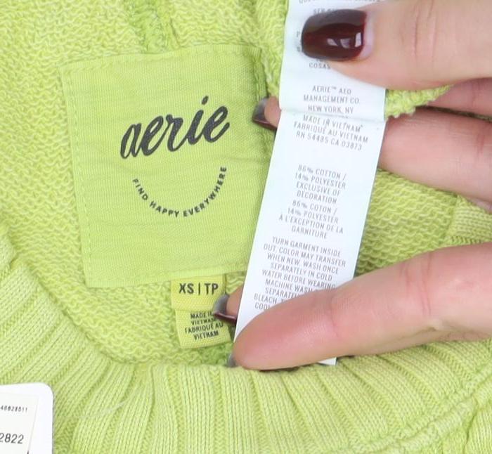 Aerie Womens Green XS Pullover Sweatshirt Crew Neck Graphic Print Cotton