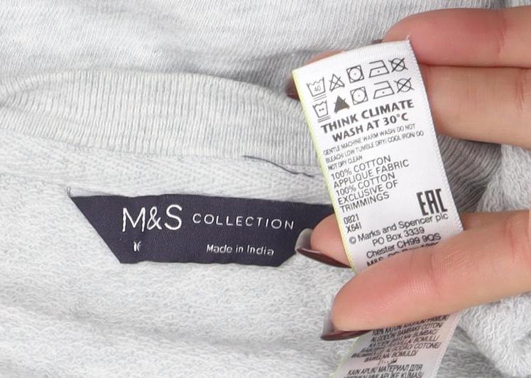 Marks & Spencer Women Grey Bloom Embroidered Cotton Sweatshirt Size 16