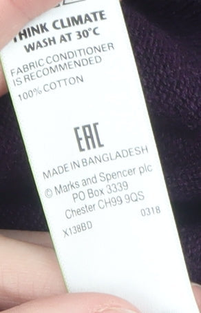 Marks & Spencer Men's Purple Cotton V-Neck Jumper Size L