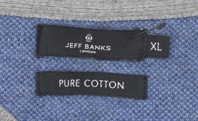 Jeff Banks Men's Grey XL V-Neck Cotton Pullover Jumper
