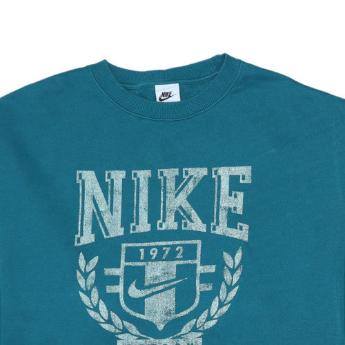 Nike Womens Teal Graphic Crew Neck Pullover Sweatshirt XS